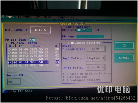 Dell R720系列做raid步骤（raid0，raid1,raid5和raid10）